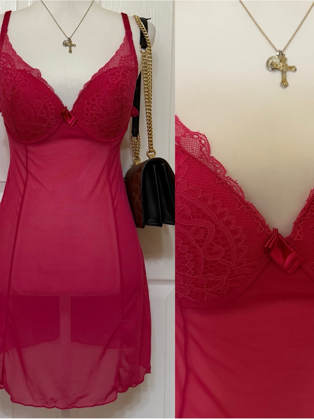 2000s style whimsical fairy core babydoll lingerie slip dress w floral lace